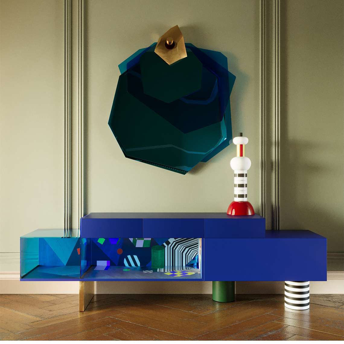 Coloured illusion sideboard